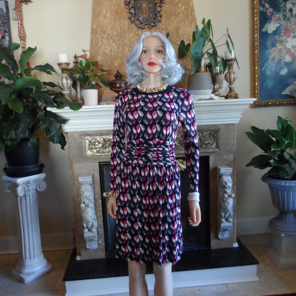 M Missoni Black Multi Color Waist Ruched Dress W/Silk Band Collar Detail Size Xs